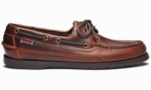 Brown Sebago Schooner Waxed Leather Men's Boat Shoes | 93061ULAV